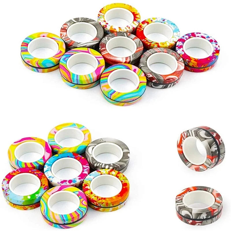 3PCS New Upgrade Fidget Magnetic Rings Anti-Stress Toys Colourful Magnets Spinner Rings Relieve Stress Fingertip Toys for Adults