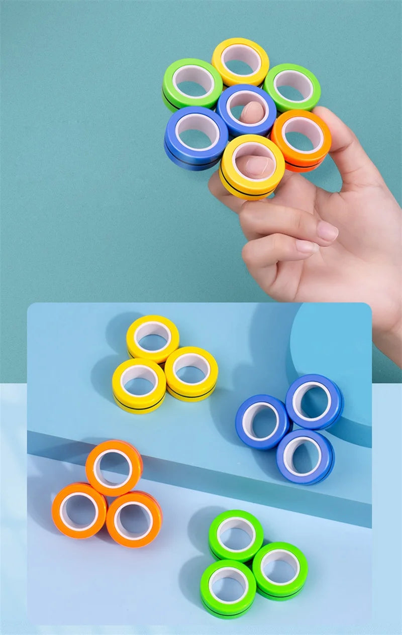 3PCS New Upgrade Fidget Magnetic Rings Anti-Stress Toys Colourful Magnets Spinner Rings Relieve Stress Fingertip Toys for Adults