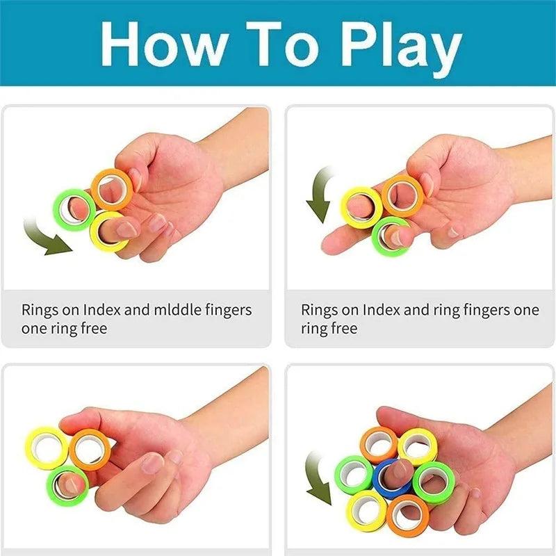 3PCS New Upgrade Fidget Magnetic Rings Anti-Stress Toys Colourful Magnets Spinner Rings Relieve Stress Fingertip Toys for Adults