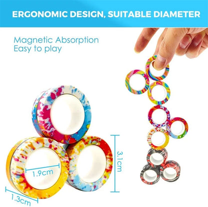 3PCS New Upgrade Fidget Magnetic Rings Anti-Stress Toys Colourful Magnets Spinner Rings Relieve Stress Fingertip Toys for Adults