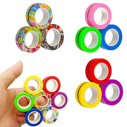 3PCS New Upgrade Fidget Magnetic Rings Anti-Stress Toys Colourful Magnets Spinner Rings Relieve Stress Fingertip Toys for Adults