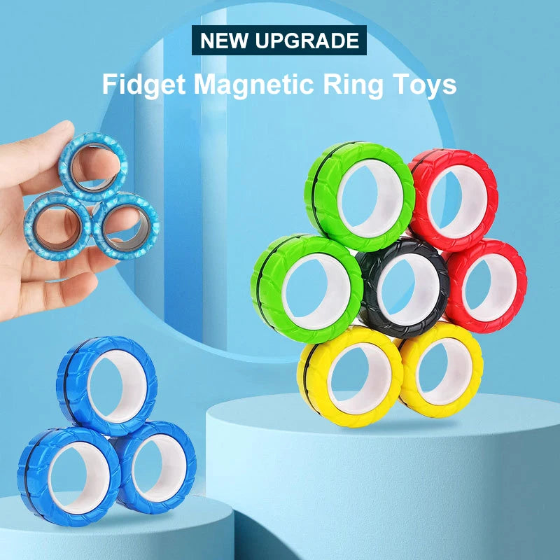 3PCS New Upgrade Fidget Magnetic Rings Anti-Stress Toys Colourful Magnets Spinner Rings Relieve Stress Fingertip Toys for Adults