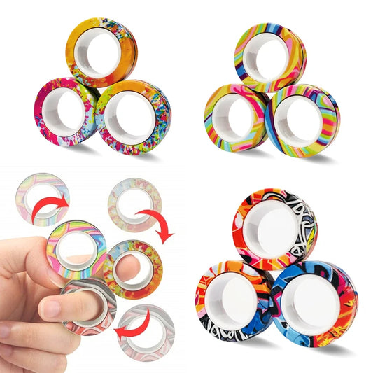 3PCS New Upgrade Fidget Magnetic Rings Anti-Stress Toys Colourful Magnets Spinner Rings Relieve Stress Fingertip Toys for Adults